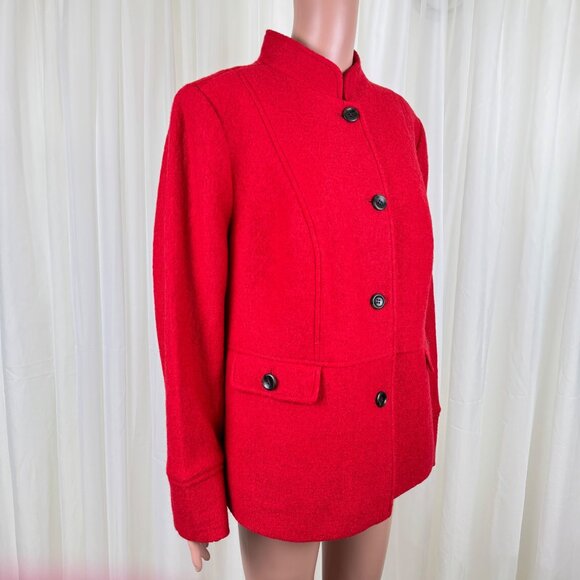 Women's Talbots Plus Mid Length Boucle Wool Blend Coat Jacket Sz 14W Bright Red - Picture 4 of 14